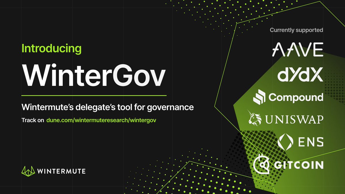 1/7  Announcing WinterGov - A Delegate’s Tool for Governance!

As a delegate across multiple platforms, ensuring that we at <a href="/wintermute_t/">Wintermute</a> keep on top of all live on-chain votes is super important and that's why we created WinterGov.