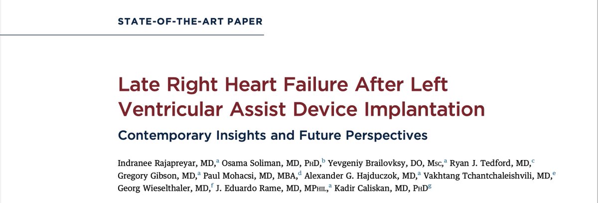 Here's the next HF #Tweetorial on late RHF in LVADs based on @JACCJournals State-Of-The-Art Paper by @IRajapreyar, @oisoliman, @YevgeniyBr, @RyanTedfordMD, @gregorytgibson, @AHajduczok #PaulMohacsi, #VakhtangTchantchaleishvili, #GeorgWieselthaler, #EduardoRame, and #KadirCaliskan