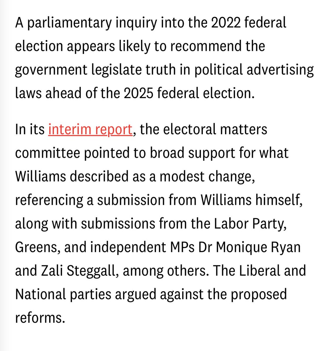 As discussed today in Crikey, It’s a real shame that there’s no requirement for truth in the Yes and No pamphlets for the Voice referendum. 

Still find it hard to believe that it’s illegal to deceive consumers in business - but fine to deliberately deceive in politics.