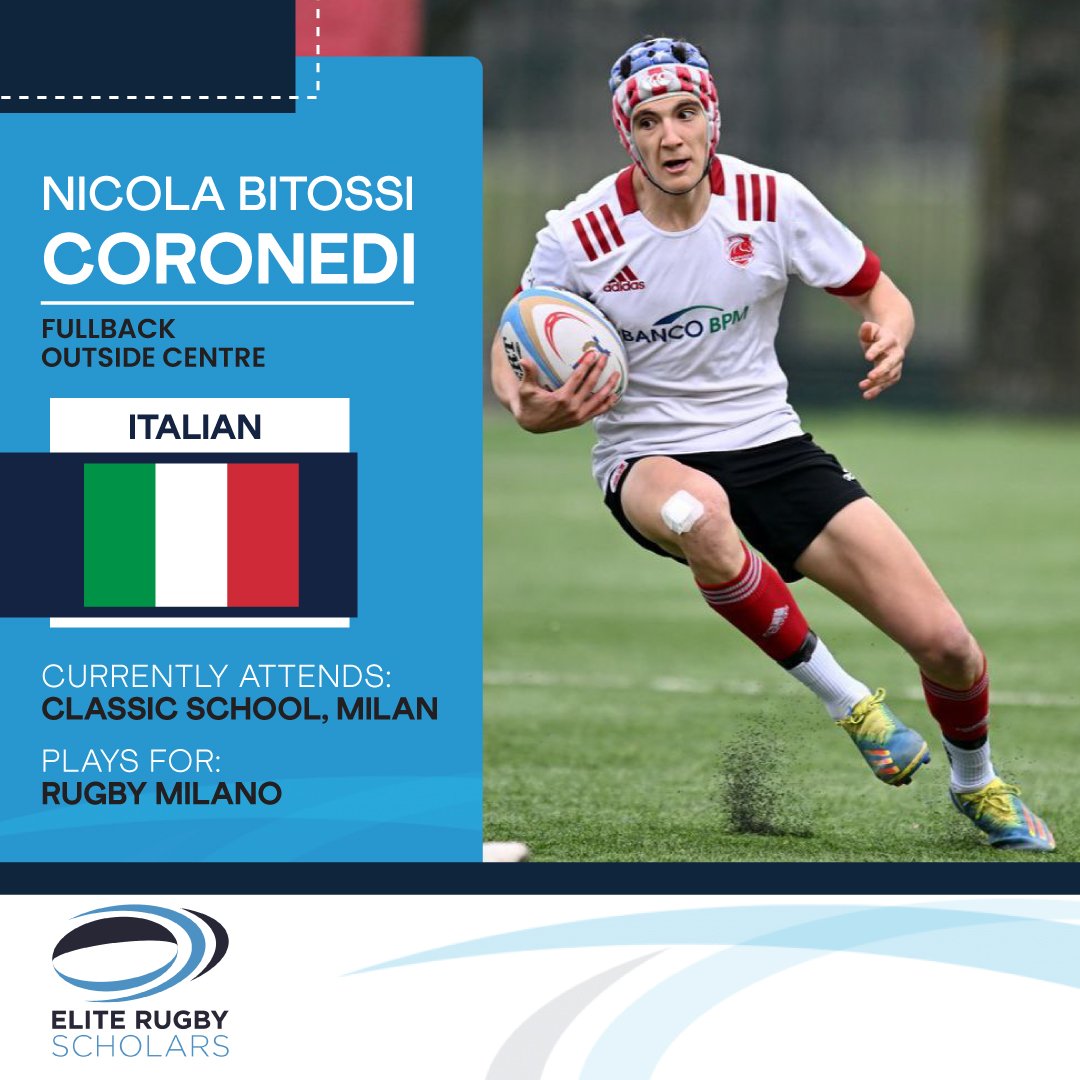 Welcome to Elite Rugby Scholars - Nicola Bitossi Coronedi 🇮🇹🏉 

The 6ft 4 fullback/outside centre can win games through his massive boot, his work rate, skill and pace. A very talented player! @RugbyMilano

🏉📚🇺🇲

#italy #italian #milan #rugbyitaly #rugbymilan #italyrugby