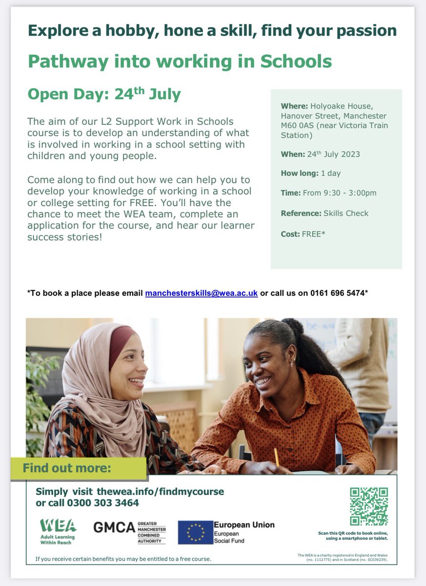 If you’re interested in working in a school or college setting, come along to our L2 Support Work in Schools Open Day! This is your opportunity to meet the team, learn all there is to know about the course and secure your spot on our September programme!