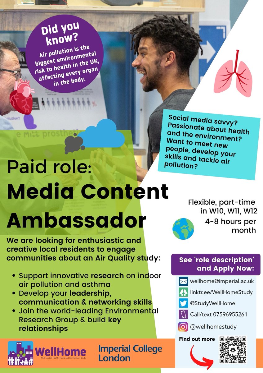 With the fight for #CleanAir growing stronger each day, this is a great time to join the movement😍

📣WE'RE HIRING!
Want to connect with the community and play a key role in an #AirQuality study? Be an Ambassador!

See role description + apply by 31 July: Linktr.ee/WellHomeStudy