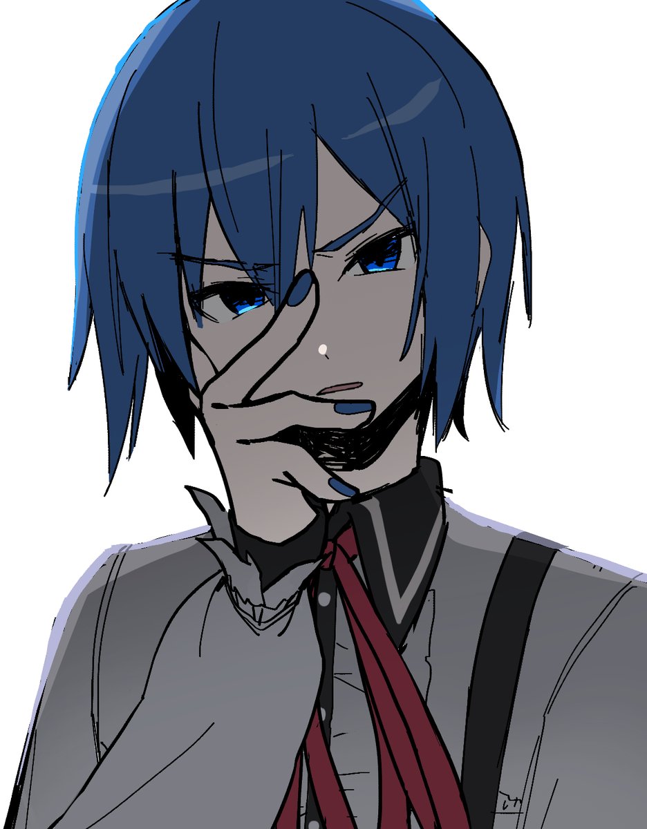kaito (vocaloid) solo blue hair blue eyes blue nails 1boy male focus white background  illustration images