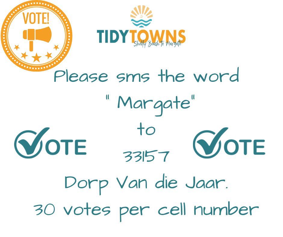 infosouthcoast's tweet photo. Rally for Margate to be "Dorp Van die Jaar 2023". Your vote counts! Let's make this happen together! Vote entry closes on July 21. #kweladorpvandiejaar #imstaying #tidytownssouthafrica #votemargate #sctie #kznsouthcoast https://t.co/Q24q8ntJZd