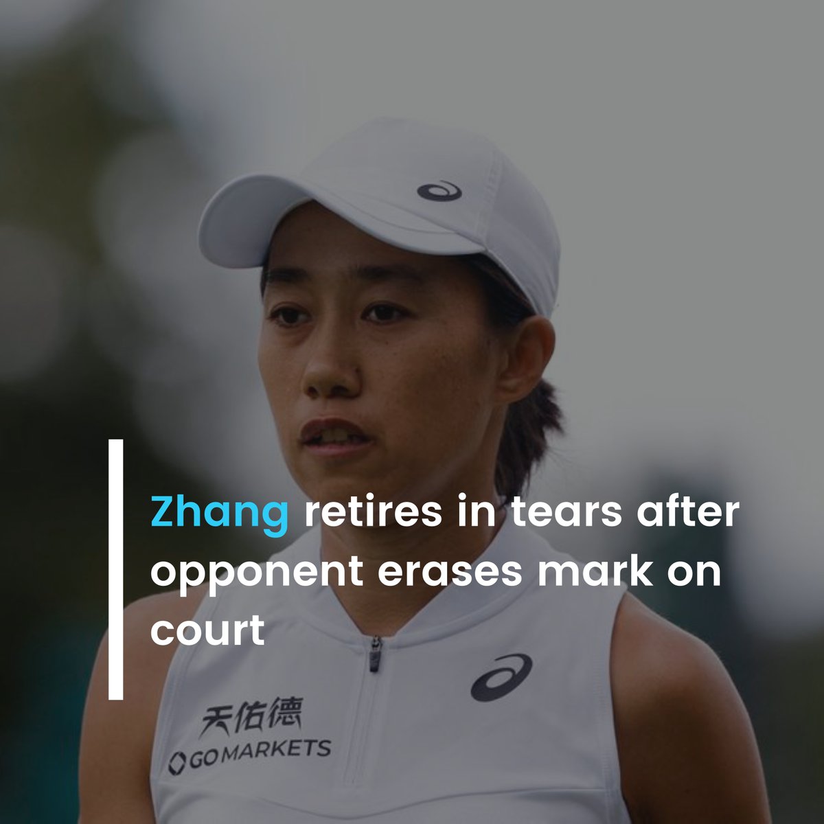 Sportsmonks's tweet photo. Chinese tennis player Zhang Shuai retired in tears during her match at the Hungarian Grand Prix after a disputed line call. Her opponent erased the ball mark on the court, leading to Zhang's frustration. She later thanked her supporters on Instagram. #ZhangShuai  #Tennis https://t.co/PPwFVBxxpb