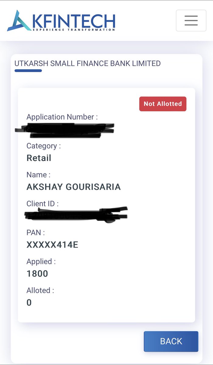 Akshay_Agrl's tweet photo. And the disappointment continues. Couldn’t get USB allotment too 😢 😔
#IPO #UtkarshSmallFinance #Bank #iponews #IPOAlert https://t.co/McjSuTZyTa