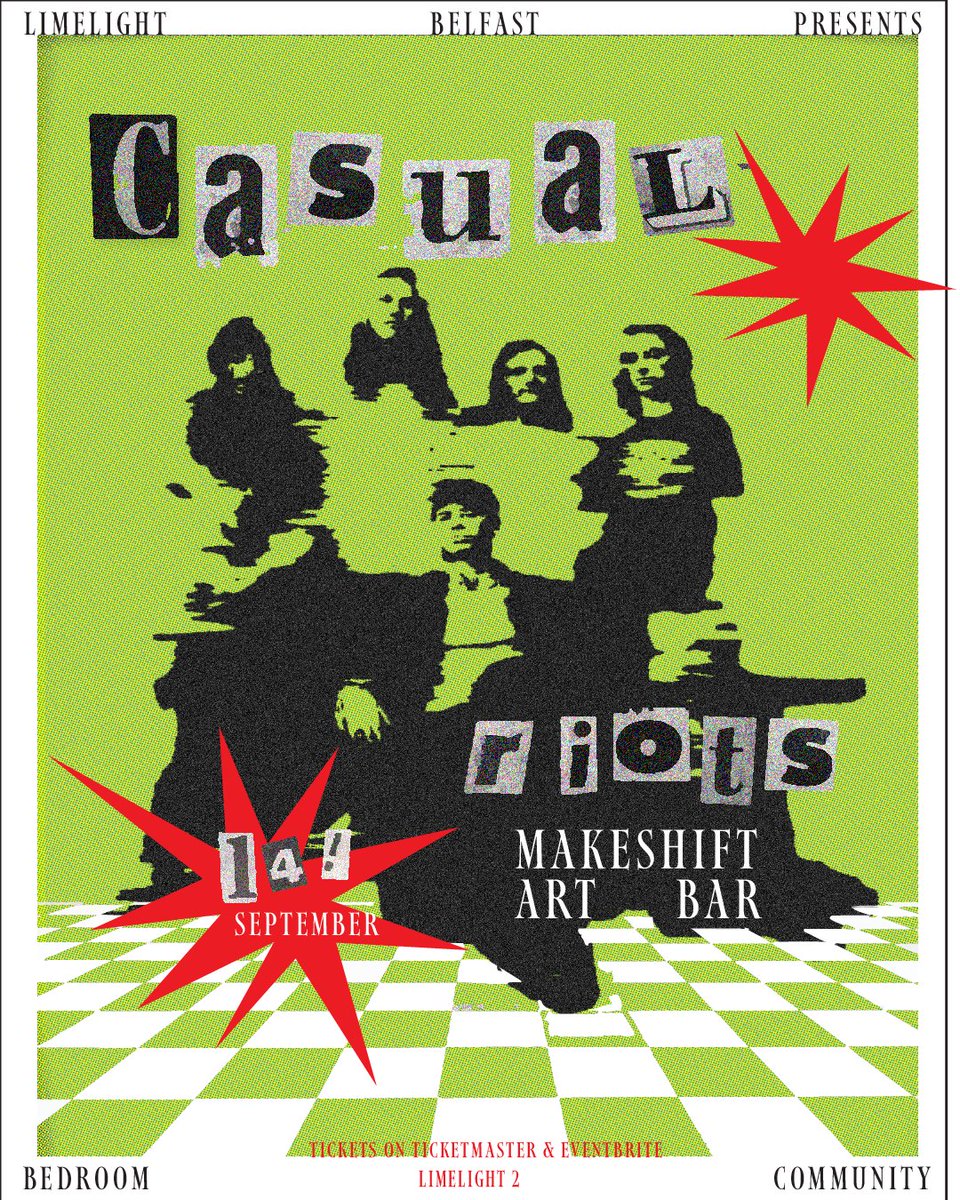 Limelight Belfast (@limelightni) on Twitter photo ππ¨π¦π§ ππ‘π‘π’π¨π‘πππ 𧨠Indie Alt-Rock band <a href="/CasualRiots/">Casual Riots</a> + guests <a href="/MakeshiftArtBar/">Makeshift Art Bar</a> at The Limelight on Thur 14th September!
π« Tickets on sale now via: bit.ly/CRSep14 ππ¨π¦π§ ππ‘π‘π’π¨π‘πππ 𧨠Indie Alt-Rock band <a href="/CasualRiots/">Casual Riots</a> + guests <a href="/MakeshiftArtBar/">Makeshift Art Bar</a> at The Limelight on Thur 14th September!
π« Tickets on sale now via: bit.ly/CRSep14
