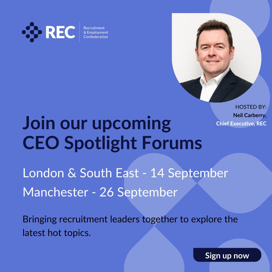 RECmembers's tweet photo. As we head into the summer break, now is the time to get those key dates for September in your diary! Hosted by @RECNeil these forums are the perfect opportunity to pick up on some of the key themes discussed at #RECLive23 👉 https://t.co/2qLWwVxxX1

#recruitmentleaders https://t.co/56TpyycjBQ