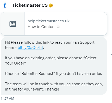 nbeggy13's tweet photo. @TicketmasterCS  This is what you get when they say they will DM you.  A link to there poor customre service. Just tweet what the answer is to all the @taylorswift13 fans who are feeling very anixious about a gig that wont take place for a year!! #Swifties 🤷‍♀️ https://t.co/i8Wc0lTwoj