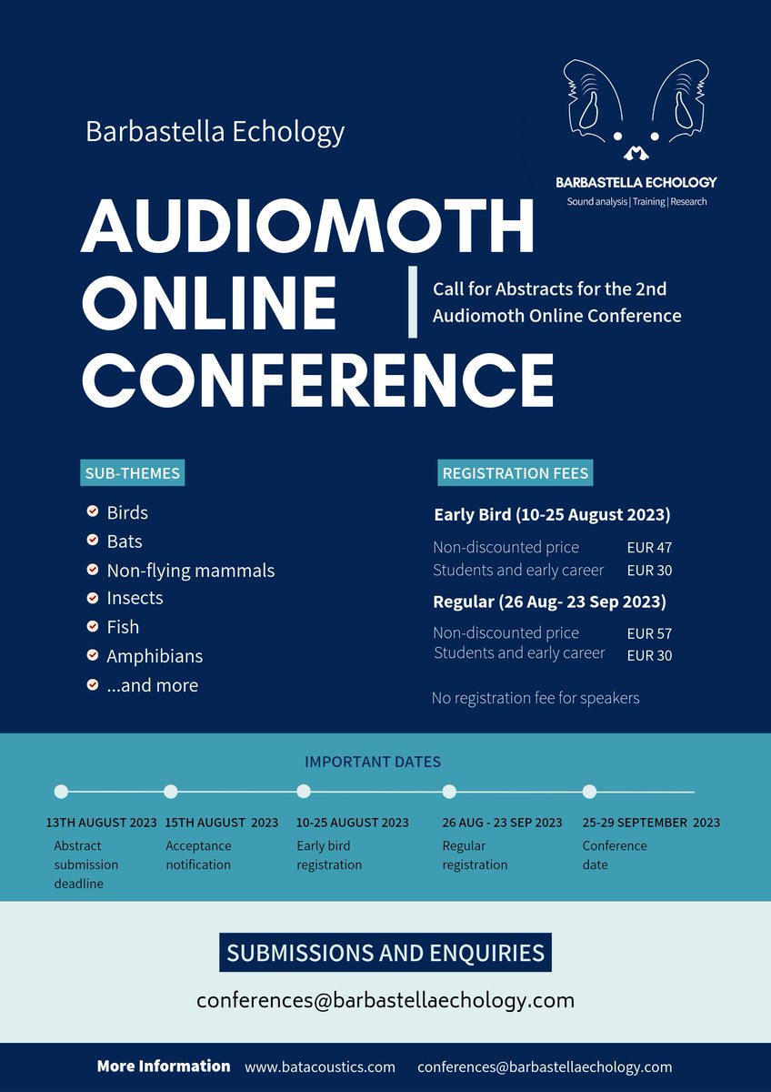 To all #bioacoustics peeps out there, we're still looking for abstracts for the online #audiomoth conference. Please RT so that friends and colleagues can see this too. Feel free to DM me or email me for more information on the conference.