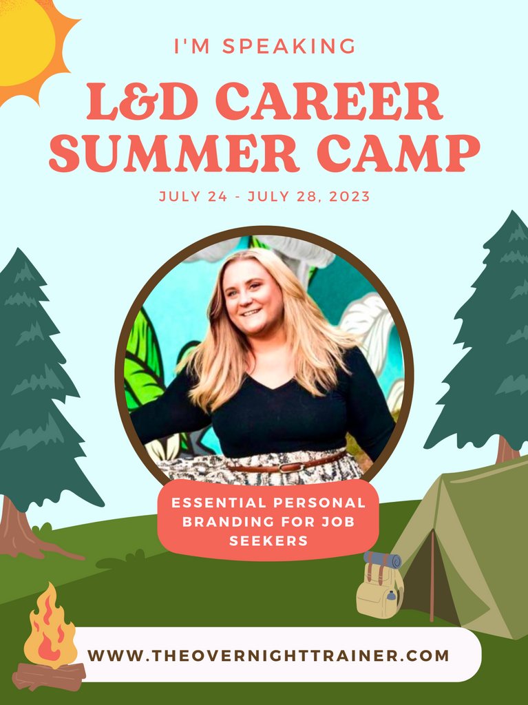Excited to be a speaker (aka 'Camp Counselor") at L&amp;D Career Summer Camp - a week-long interactive and experiential virtual retreat designed to bring the fun back into your Learning and Development career!

PSST: Take 15% OFF w/code LVD15 

Register here: theovernighttrainer.thinkific.com/courses/l-d-ca…