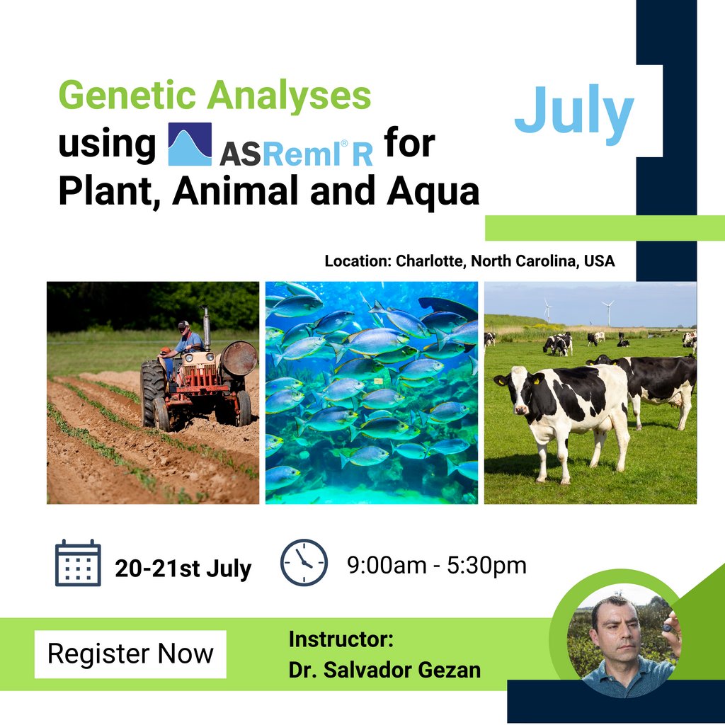 vsni's tweet image. This intensive 2-day workshop will provide a comprehensive understanding of ASReml-R version 4.2, a powerful statistical software used for fitting #linearmixedmodels and calculating BLUP values. carey.langley@vsni.co.uk to register #DataAnalysis #Biotech
#LifeSciences #charlotte