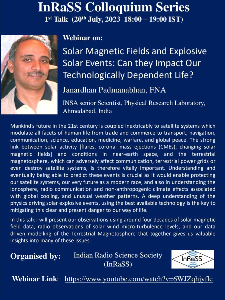 PAB_80's tweet photo. #InRaSS, The Indian Radio Science Society is starting #colloquium series with first webinar tomorrow at 6PM. Please join using the link https://t.co/Y9N6N9nlKI
@URSI_Radio @sengupta53 https://t.co/1CLp9cvVxa