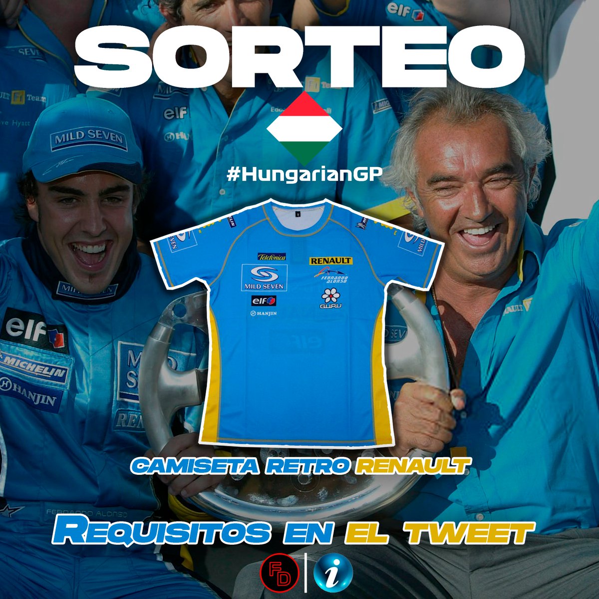 🚨 SORTEO 🚨

💥 Con la llegada del GP de Hungría, sorteamos la camiseta reto de RENAULT (edición Fernando Alonso).

✅ Seguir a <a href="/FormulaDirecta/">Fórmula Directa</a> y <a href="/Ctinfo_17/">Ctinfo_17</a>
🔁 RT a este tuit

☘ ¡SUERTE! ☘

#F1 #Sorteo #Gratis