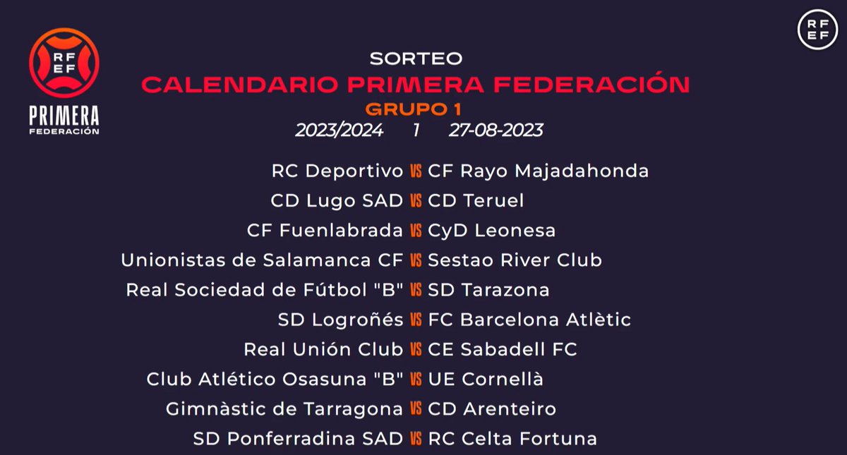 Fran Martínez on Twitter "OFICIAL. Primera jornada de 1ª RFEF. Grandes partidos Deportivo