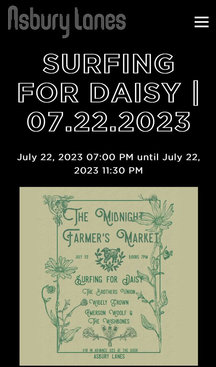 SurfingForDaisy's tweet photo. THIS SATURDAY!! 
DOORS AT 7 MUSIC AT 8

@asburylanes https://t.co/7u5ZyQAKLZ
