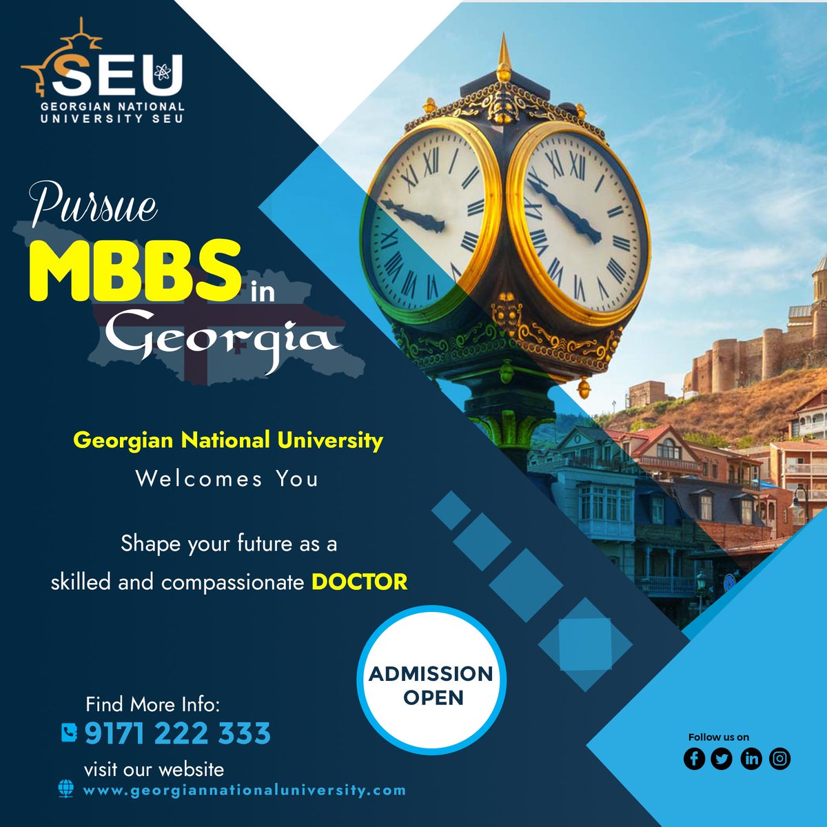 seuedu_in's tweet photo. Embark on your journey to pursue MBBS in Georgia at Georgian National University.
Admissions are now open!
contact us at 9615 99 6666 
VISIT:https://t.co/C2RCKbSTNe
Subscribe  Link: https://t.co/79FoIZu1kP
#MBBS #GeorgianUniversity #MBBSinGeorgia #AdmissionsOpen #wisdomoverseas https://t.co/Fkz3bu1sHG