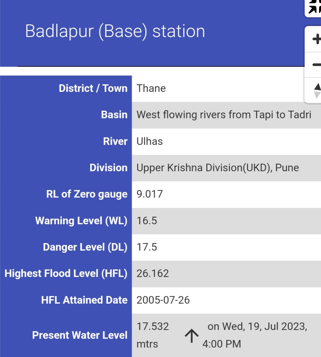 Low lying areas of #Badlapur to #Mohane, #Ambivli needs to be on alert

As #Ulhas river #Water has breached its bank with crossing danger mark between #Badlapur to #Shahad #Ulhasnagar belt

#BadlapurRains #MumbaiRains #Thane #MMR #KonkanWeather #WeatherUpdate #Monsoon2023