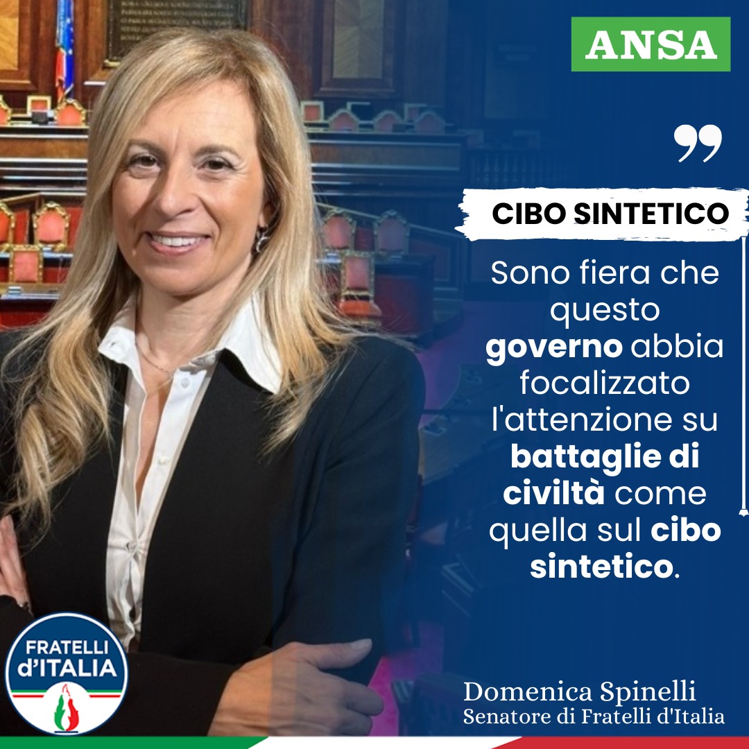 Il #GovernoMeloni prende in carico la battaglia di civiltà contro il #cibosintetico.
Oggi in discussione in <a href="/SenatoStampa/">Senato Repubblica</a> il divieto di produzione e di immissione sul mercato di cibi e mangimi sintetici.
✅ Al fianco degli #agricoltori.
