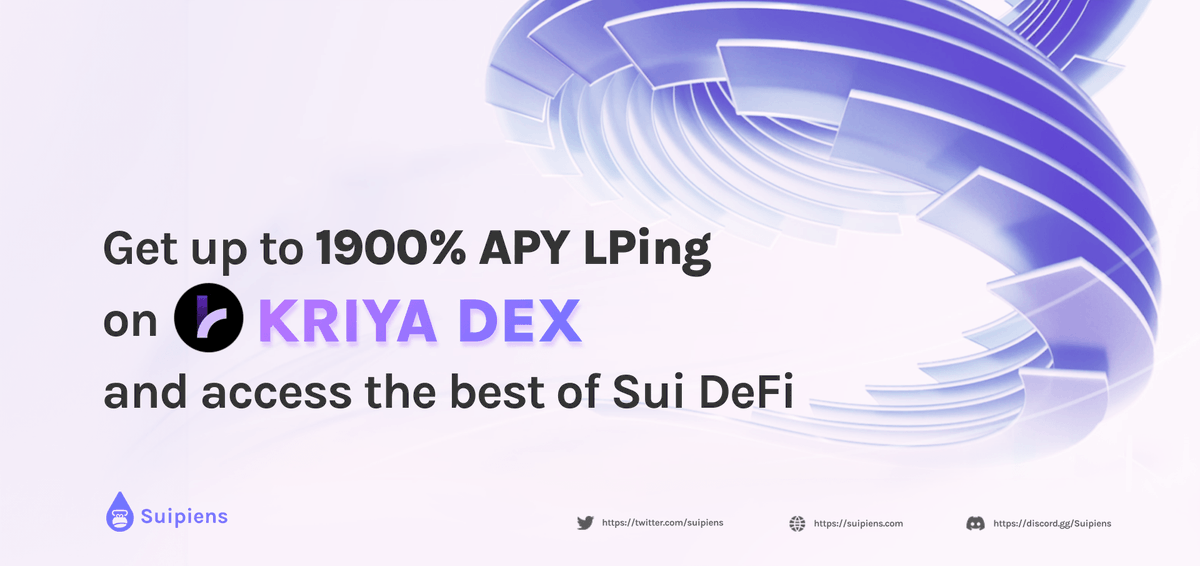 suipiens's tweet photo. 🚀🔥 Earn up to 1900% APY LPing on KriyaDEX and unlock the best of Sui DeFi! 🌟

Discover the way to maximize your LP rewards on Sui DeFi with KriyaDEX campaigns. Don't miss out on this opportunity to be part of the high-earning action! 💰

Details here: https://t.co/OOo4IRKvoh https://t.co/lgQQKPD3Nl