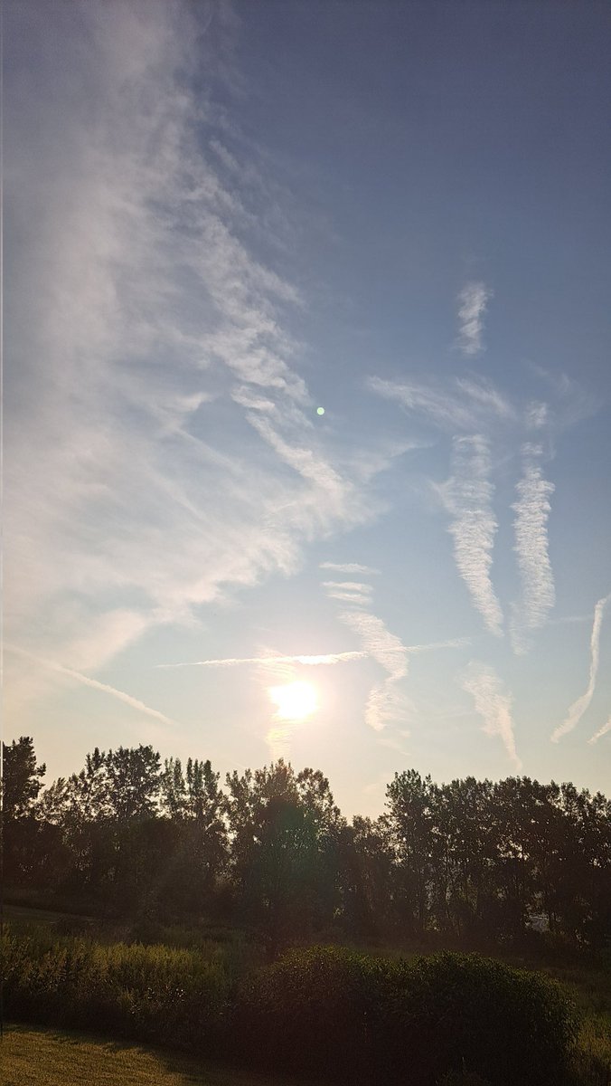 JustChrisForN0w's tweet photo. Not a mention of these rather obvious trails in the news, just "sunny skies". Wonder why?
#nationalweatherservice
#RaytheonTech 
#chemtrails
#GeoEngineering 
@ShannonJoyRadio 
@11loveGod11 
@AllBiteNoBark88 
@_evelynrae 
@DougandStacy 
@frankyclarke https://t.co/M3DVPycqjP