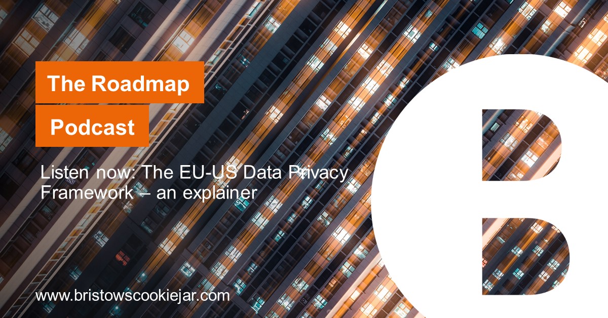 BristowsLawFirm's tweet photo. New episode: "The EU-US Data Privacy Framework – an explainer". #Data privacy expert Hannah Crowther chats with #tech expert Rob Powell on our #TheRoadmapPod. Listen here for the lowdown on the DPF and what it means for you in practice: https://t.co/C7q6ypolRo #BristowsCookieJar https://t.co/WPkpbFCwOb