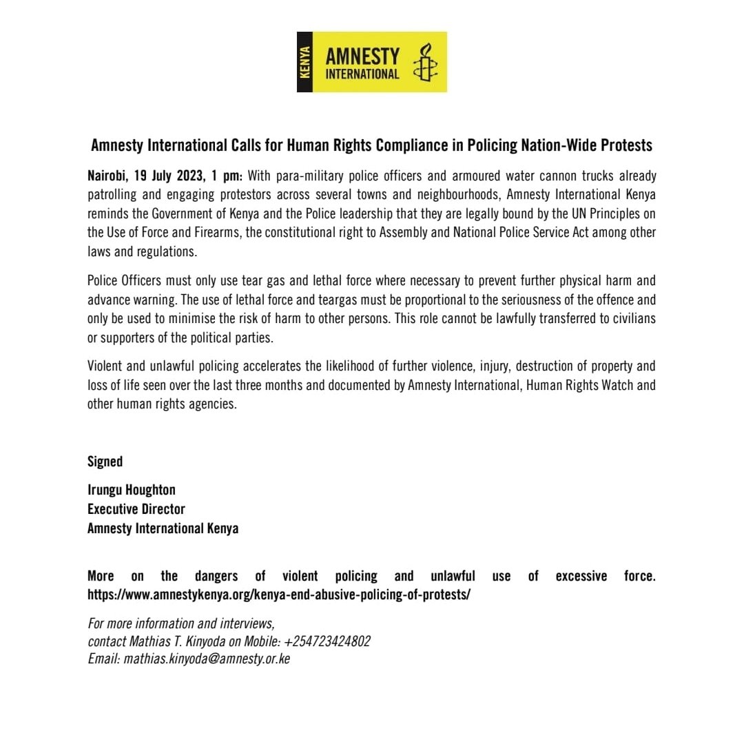 #Statement: Amnesty International Kenya reminds the Government of Kenya and the Police leadership on Human Rights Compliance in Policing Nation-Wide Protests.

Read More: amnestykenya.org/amnesty-intern…
#Maandamanowednesday