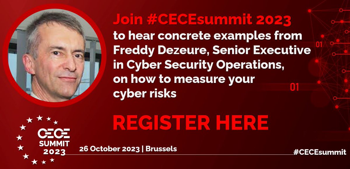 🎙We are excited to introduce Freddy Dezeure as a speaker at #CECESummit 2023!🤩

An expert in cyber security operations will bring his insights and share his knowledge with us on 2️⃣6️⃣ October📅

Join us & register now👉cece.eu/summit/registr…

#CyberRisk #CyberSecurity