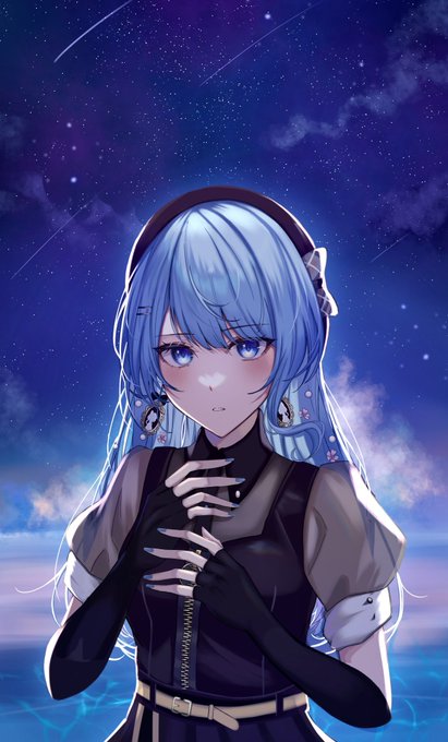 「blue hair night sky」 illustration images(Latest)｜5pages