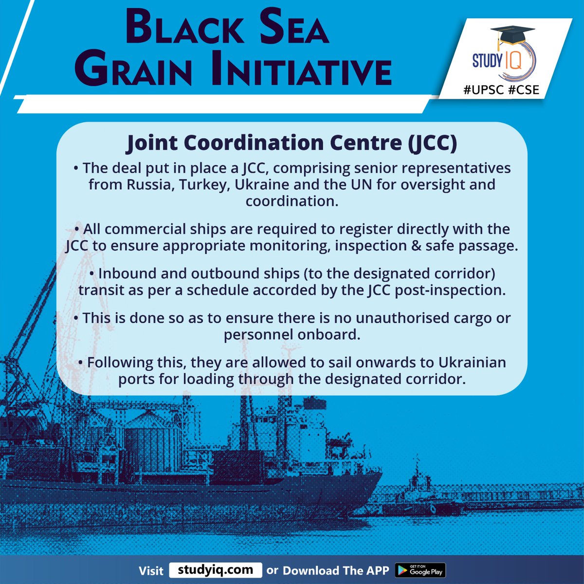 upsciq's tweet photo. Black Sea Grain Initiative

#blackseagraininitiative #blacksea #whyinnews #russia #graininitiative #ukrainiangrain #un #turkey #odesa #chornomorsk #pivdennyi #yuzhny #nauticalmileswide #food #foodpriceinflation #jcc #ukrainianports #upsc #cse #ips #ias https://t.co/Hj9214hPgM