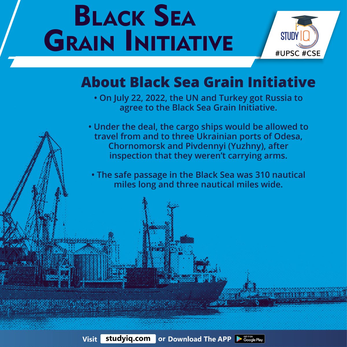 upsciq's tweet photo. Black Sea Grain Initiative

#blackseagraininitiative #blacksea #whyinnews #russia #graininitiative #ukrainiangrain #un #turkey #odesa #chornomorsk #pivdennyi #yuzhny #nauticalmileswide #food #foodpriceinflation #jcc #ukrainianports #upsc #cse #ips #ias https://t.co/Hj9214hPgM