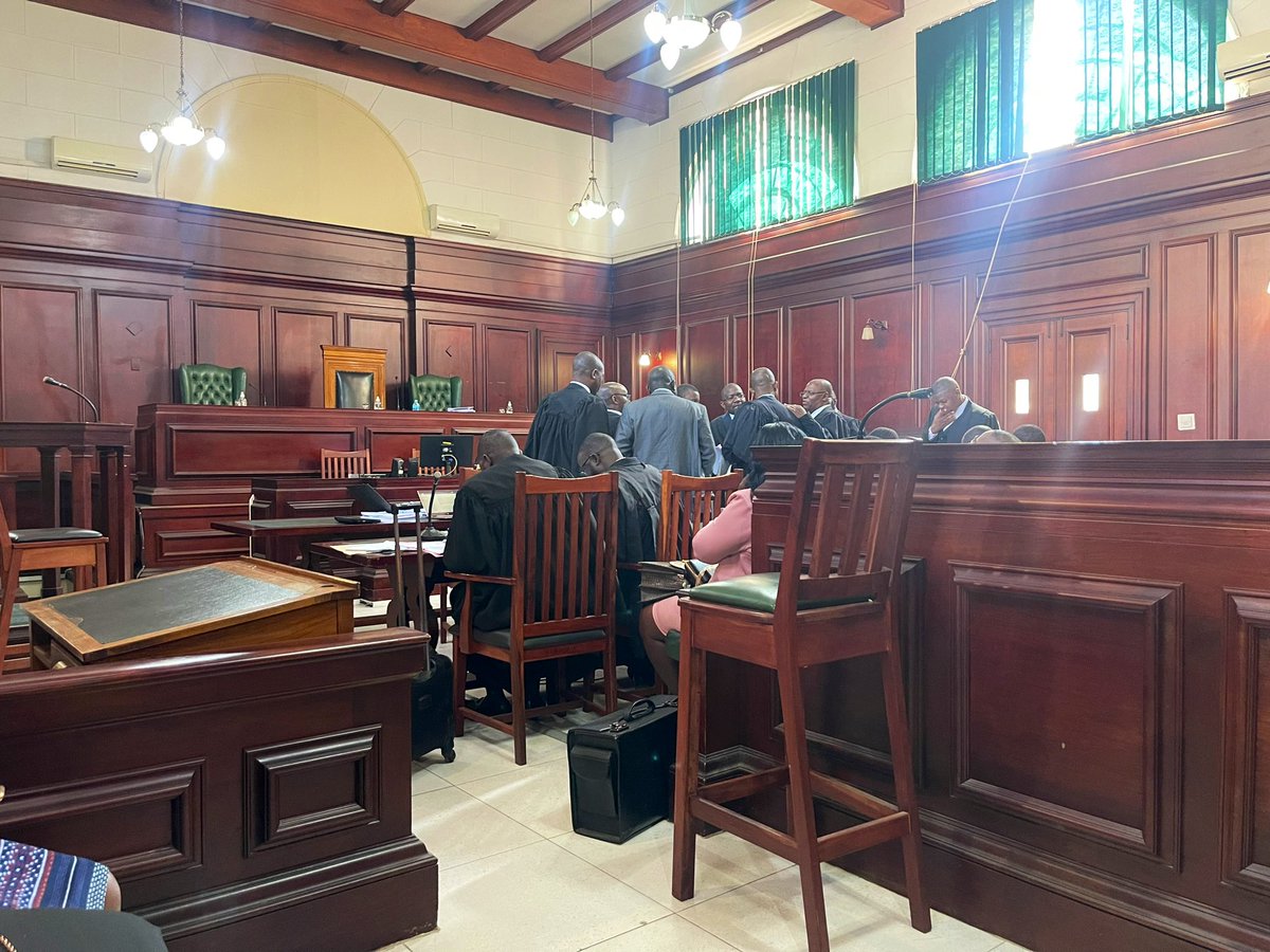 #HappeningNow Professor Welshman Ncube and Advocate Thabani Mpofu at the Bulawayo High Court representing 12 CCC MP candidates whose nomination is being challenged by Zanu PF activists on the basis that they missed 4PM deadline for filing papers at the Nomination Court on June 21