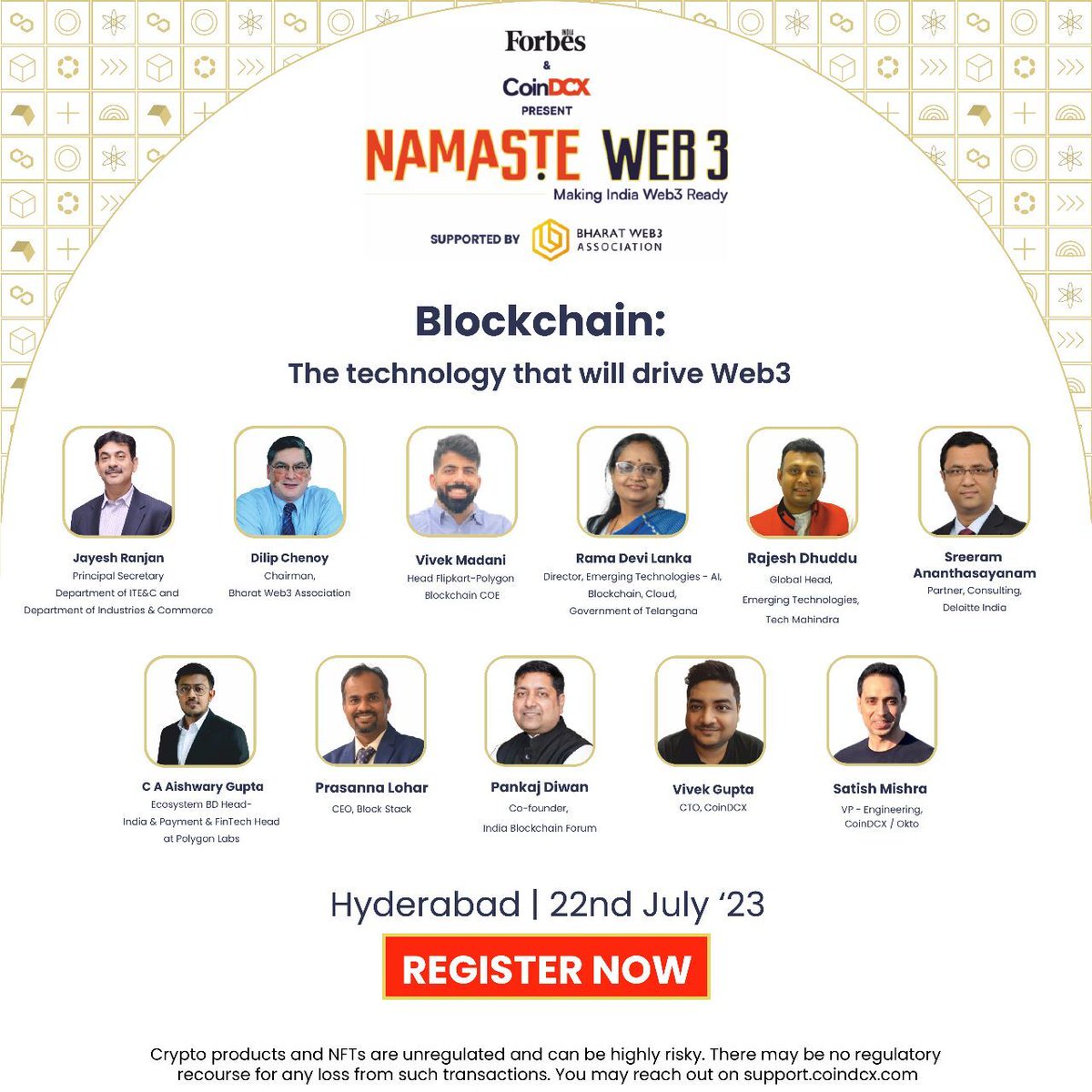 Sumit Gupta (CoinDCX) (@smtgpt) on Twitter photo 🚀 Namaste Web3 is arriving in Hyderabad this Saturday, July 22nd!
Get ready for engaging discussions on blockchain and Web3 that explore the future of decentralized technologies!
<a href="/jayesh_ranjan/">Jayesh Ranjan</a> <a href="/VivekMadani/">Vivek Madani</a> <a href="/ramadevi_lanka/">Rama Devi Lanka</a> <a href="/rajeshdhuddu/">Rajesh Dhuddu</a> <a href="/LoharPrasanna/">Prasanna lohar</a> <a href="/vivekbrijgupta/">Vivek Gupta | Okto 🐙⛓️ | Orchestrating Web3</a> 🚀 Namaste Web3 is arriving in Hyderabad this Saturday, July 22nd!
Get ready for engaging discussions on blockchain and Web3 that explore the future of decentralized technologies!
<a href="/jayesh_ranjan/">Jayesh Ranjan</a> <a href="/VivekMadani/">Vivek Madani</a> <a href="/ramadevi_lanka/">Rama Devi Lanka</a> <a href="/rajeshdhuddu/">Rajesh Dhuddu</a> <a href="/LoharPrasanna/">Prasanna lohar</a> <a href="/vivekbrijgupta/">Vivek Gupta | Okto 🐙⛓️ | Orchestrating Web3</a>