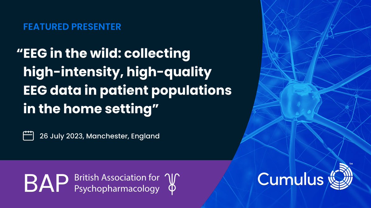 @CumulusNeuro is proud to be a featured presenter at the British Association for Psychopharmacology Summer Meeting on July 26th in Manchester #BAP2023 #CNS #digitalbiomarkers #decentralizedclinicaltrials