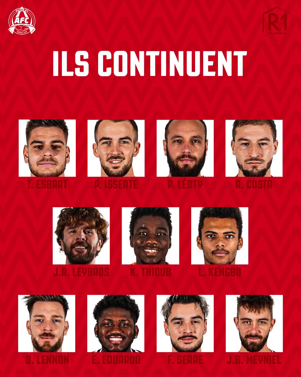 AurillacFC's tweet photo. 𝗜𝗟𝗦 𝗣𝗢𝗨𝗥𝗦𝗨𝗜𝗩𝗘𝗡𝗧 𝟭 𝗔𝗡 𝗗𝗘 𝗣𝗟𝗨𝗦 𝗘𝗡 🔴 𝗘𝗧 🔵

Voici les joueurs qui continuent au sein du club pour la saison 2023-2024 😁

#AllezAFC https://t.co/Df48eAc07e