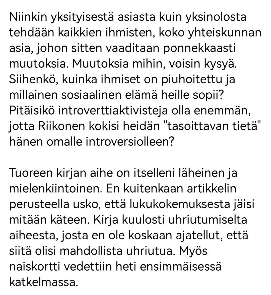 liinataussi's tweet photo. https://t.co/KnsQPQBqkq
Kyllä voivat kaksi introverttia - minä ja hän - olla eri maata kokemuksensa kanssa. Kirjoitin siitä muutaman kappaleen verran.
#introvertti #introversio https://t.co/i0lD3pG9aY