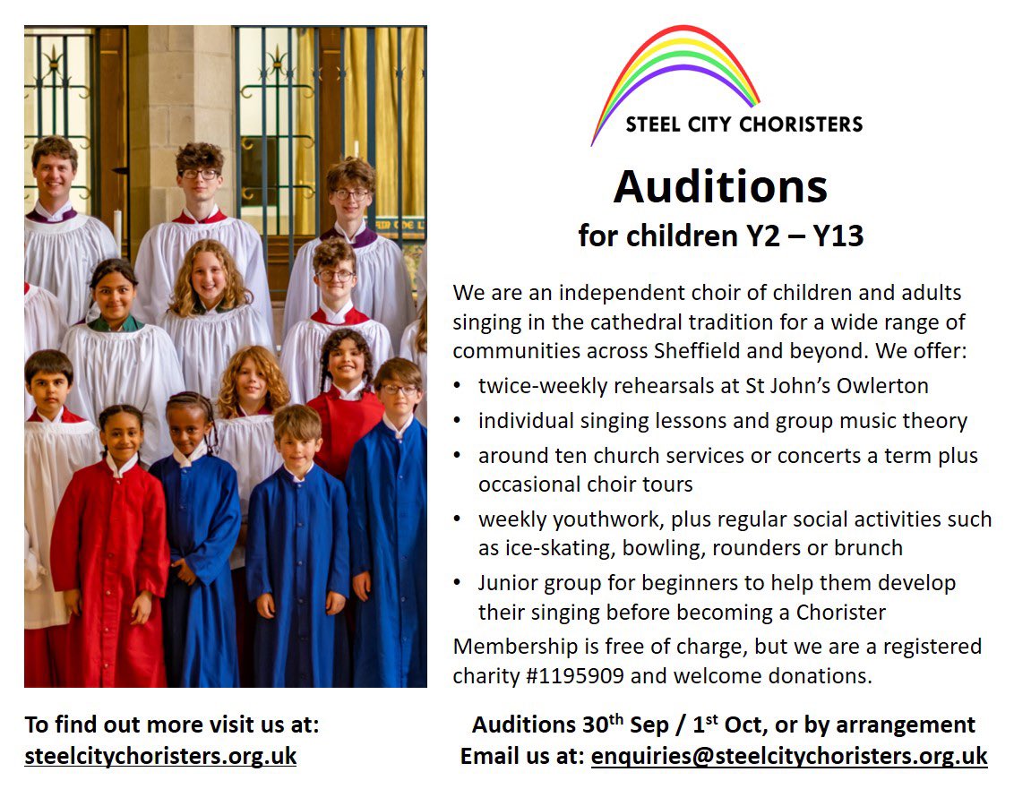 Do you know a child who loves to sing? 
Our auditions are friendly and relaxed. We look for a love of singing, signs of a musical ear, and the ability to hold a simple tune and follow instruction.
Do get in touch if you'd like to find out more. And please share!