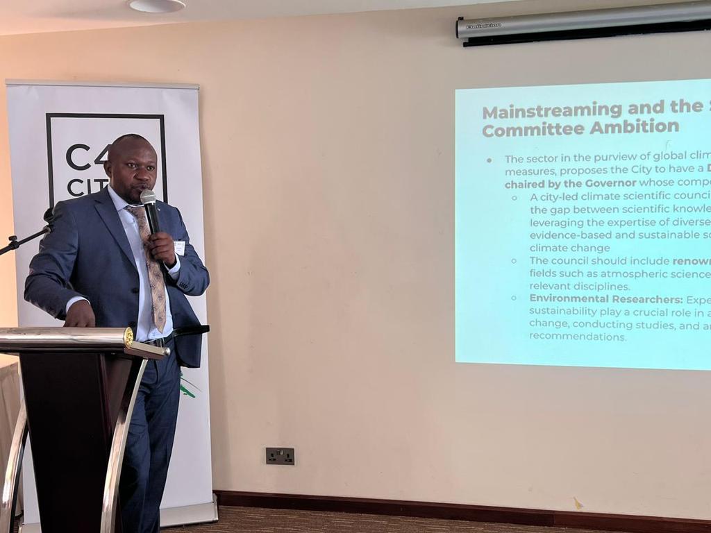 zarmoolla's tweet photo. Maurice Kavai shares the progressive work @NairobiGovernor is undertaking to ensure climate change is integrated across sectors through formalizing a Climate Steering Committee. @c40cities Climate Action Implementation Africa Academy. @Mr_Endiem https://t.co/Yp8ItOyniX