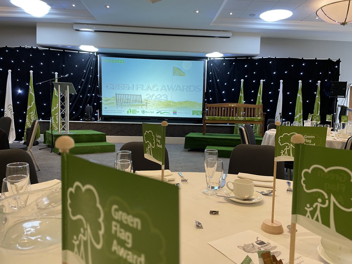 The stage is set for the second of three Green Flag Award shows. Always great fun to host them. Today: Peterborough. #GFA2023