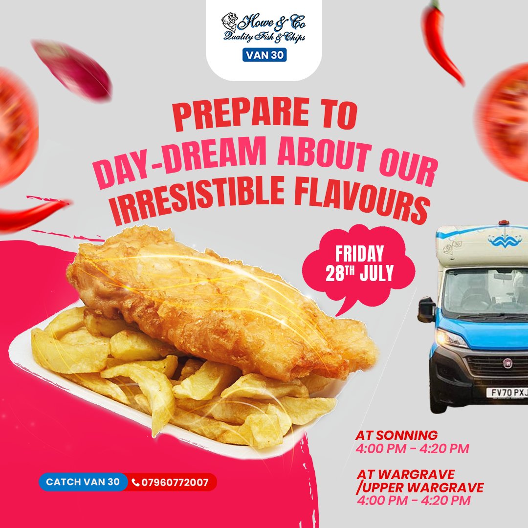 howechippyvan30's tweet photo. 🐟HOWE AND CO FISH AND CHIPS 🍟
😃 FRIDAY, 28th July😃
🥳 Great news...We will be in SONNING and WARGRAVE/ UPPER WARGRAVE
#fishandchipsinsonning #frechfriesinwargrave #juicesinupperwargrave #HoweAndCoVan30 #Van30 #FishandChips #cod #streetfoodsuk #streetfoodtruck https://t.co/ASVX0s1EeW