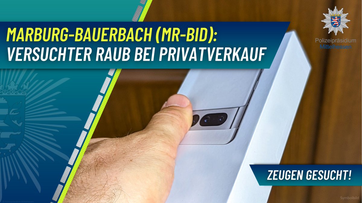 Polizei_MH's tweet photo. Marburg-#Bauerbach: Versuchter Raub bei Privatverkauf

- Zeugen gesucht -

📅 Sa., 15. Juli 2023, gg. 18:15 Uhr
🚩 Bauerbacher Straße

Hinweise an die #Polizei #Marburg:
📞 06421 4060

Weitere Infos &amp; Personenbeschreibungen:
🔗https://t.co/O0Q31Waec9

#Mittelhessen https://t.co/wROYaSoti2