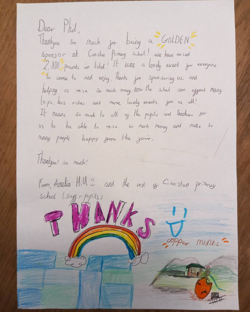 We had some lovely post from <a href="/ConistonSchool/">Coniston Primary Sch</a> yesterday! The Coppermines are a Gold Award sponsor of the school's Summer Fair.

The children did a fantastic job of drawing our Mountain Cottages, complete with waterwheel, mine cart and copper stone sculpture! Thank you all! ⭐