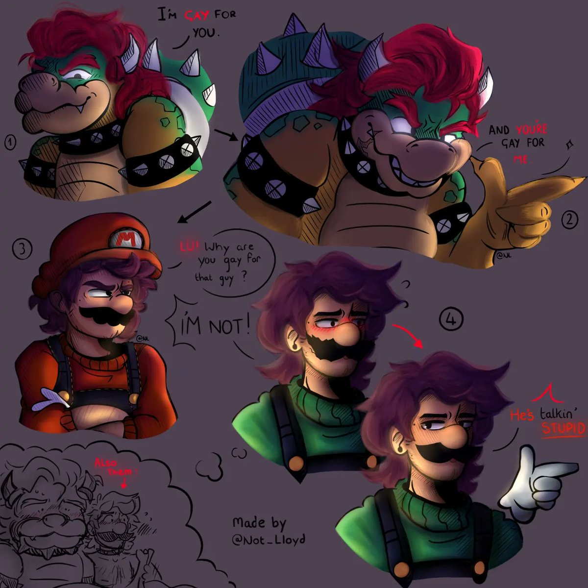 Here's a mini 'comic?' from my latest tiktok! I'm really proud with how it came out! And I'll post certain panels separately so you can see them more clearly 💖 You can watch here:
vm.tiktok.com/ZGJV6NrTX/
-
< #bowigi #bowser #luigi #luigifanart #bowserfanart #art >