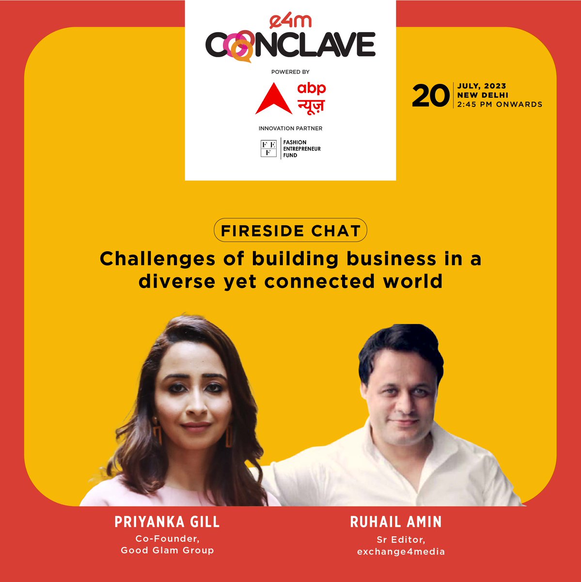 A scintillating conversation awaits your presence at the #e4mConclave, Tomorrow! Witness @priyankagill, Group Co-Founder, @GoodGlammGroup in conversation with @RenAameen, Senior Editor, exchange4media. Topic of discussion - Challenges of building business in a diverse yet…