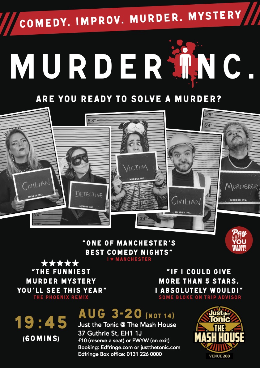 @PearProductions @godcatchermt Thanks for the nice promo opportunity. Love for you to come and see our good time improvised comedy murder show. Happy Fringe to you.