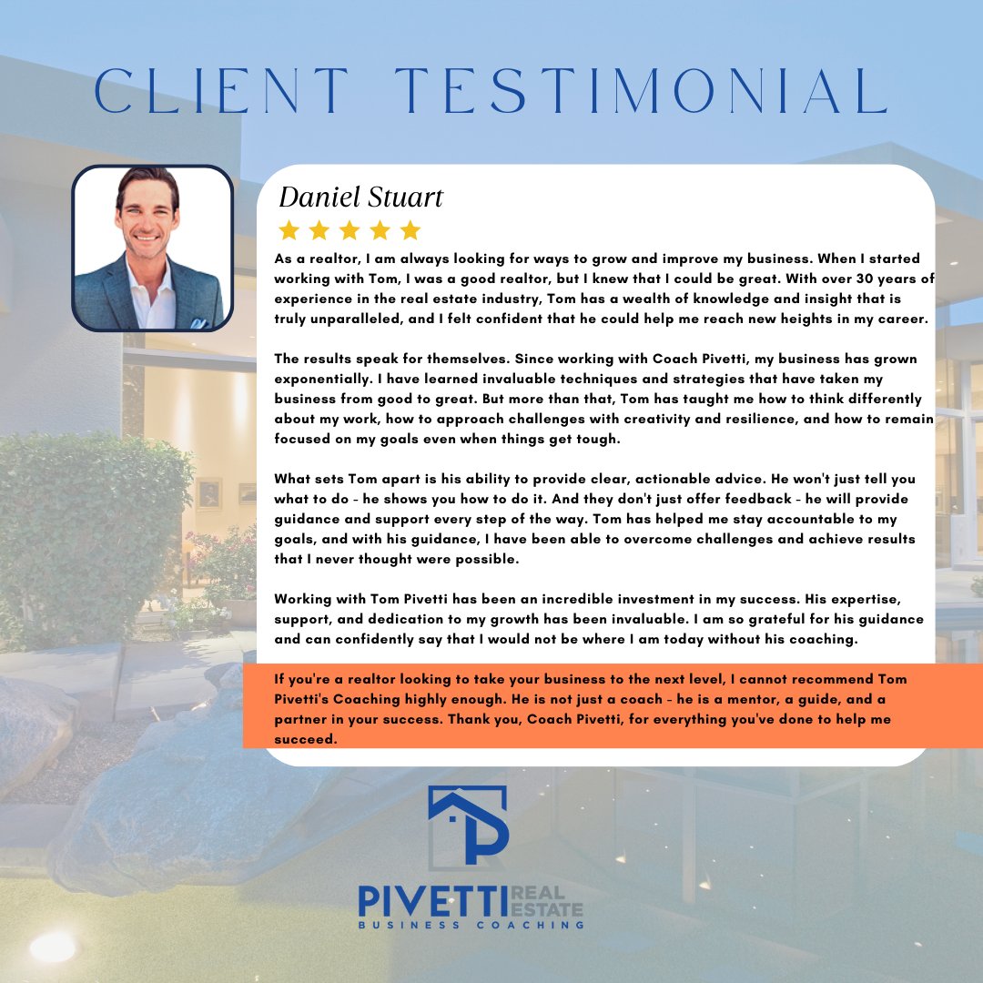 PivettiCoaching's tweet image. #Tompivetti #Coach #RealEstateCoaching #RealEstateSuccess #RealEstateTips #RealEstateMentor