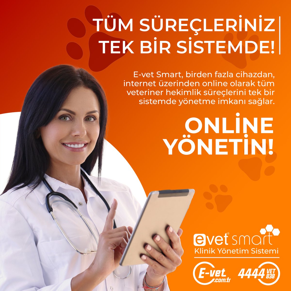 Tüm Süreçleriniz Tek bir sistemde!

E-vet Smart, birden fazla cihazdan, internet üzerinden online olarak tüm veteriner hekimlik süreçlerini tek bir sistemde yönetme imkânı sağlar.

E-vet Smart ile online olarak yönetin.