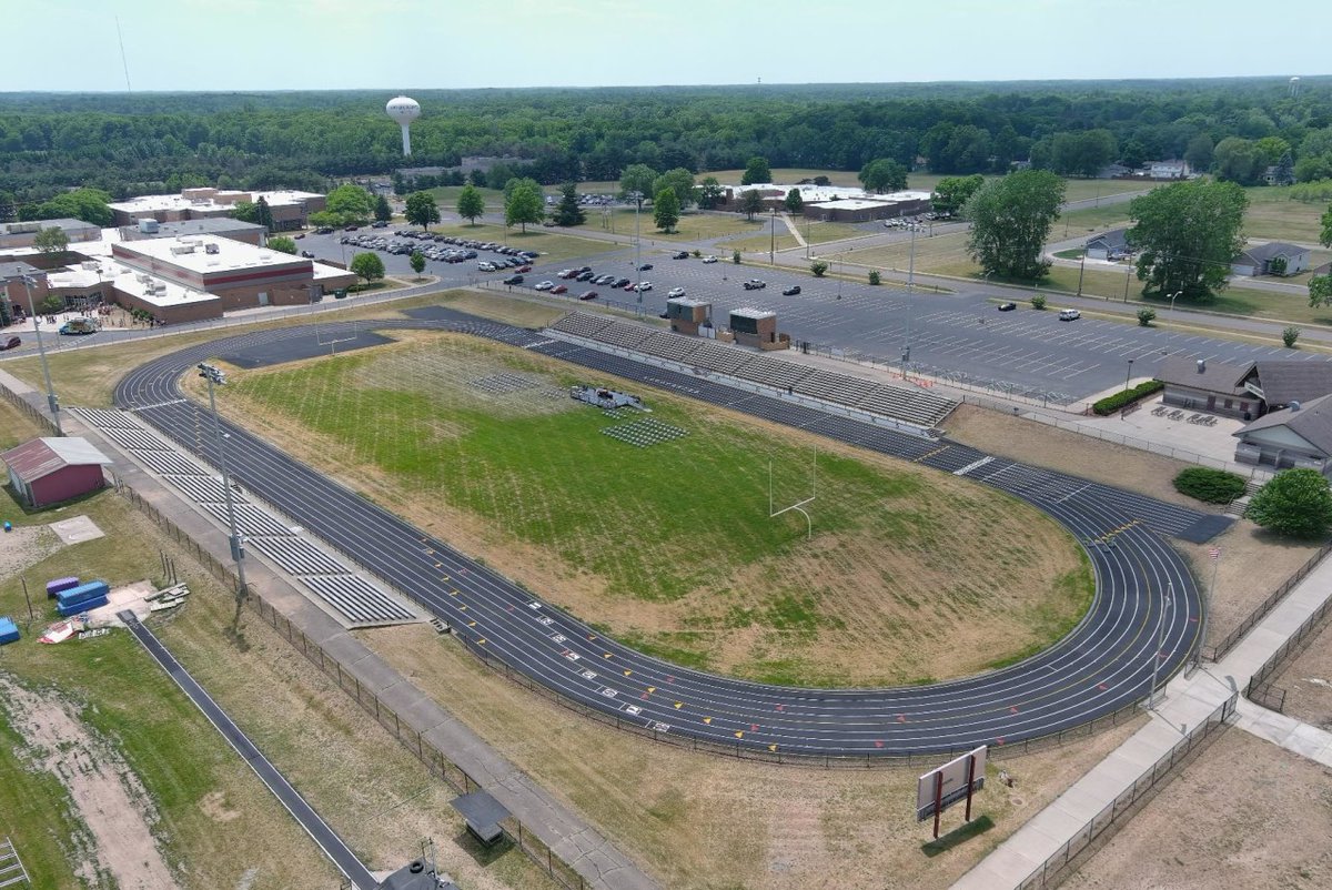Several district-wide improvements and projects have been underway at Eaton Rapids Public Schools. Greyhound Intermediate School received a facelift with metal paneling. Other updates include resurfacing and restriping to parking lots and the high school track.