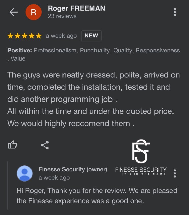 How many companies invoice for less than the quoted price. Business ethics, Finesse Security, that’s how we roll.

#finessesecurity #cctvinstallation #professional #businessethics #alarmsystem #burglaralarm #ipcamera #intercomsystem 
#googlereviews #5starreview