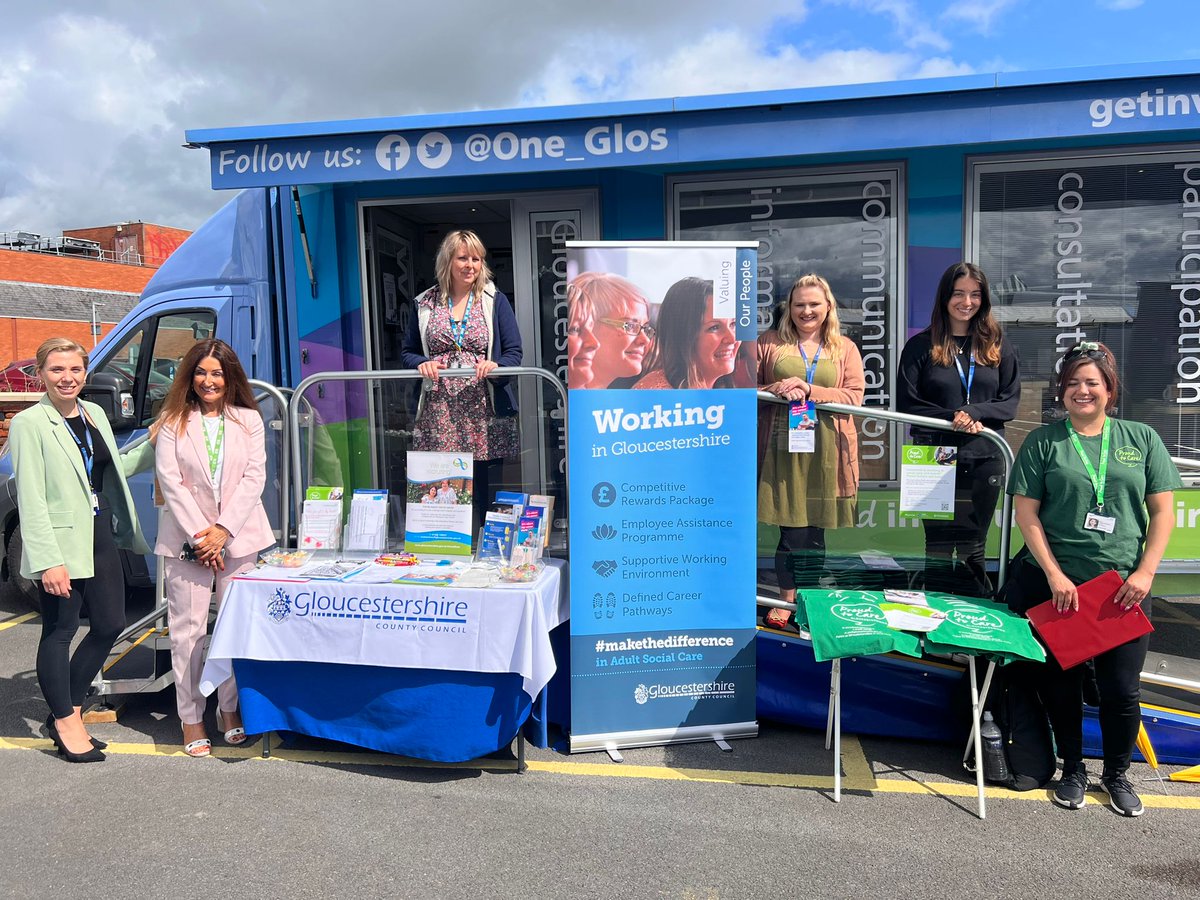 Christy is out today supporting the promotion of recruitment, career opportunities, and apprenticeships across Gloucestershire!  @One_Glos #sharedlives #proudtocare #GCC @GlosHealthNHS Come and have a chat that could change your life!